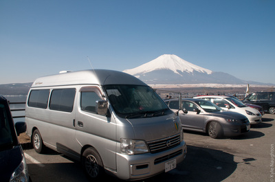 Mt Fuji and Nissan Caravan from Japan Campers