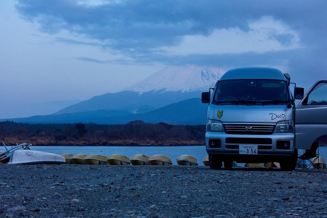 Campervan in front of Fuji