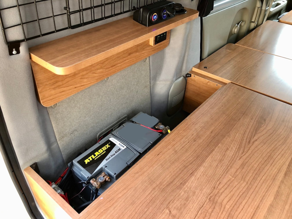 Sub battery storage compartment in the wink miniature campervan
